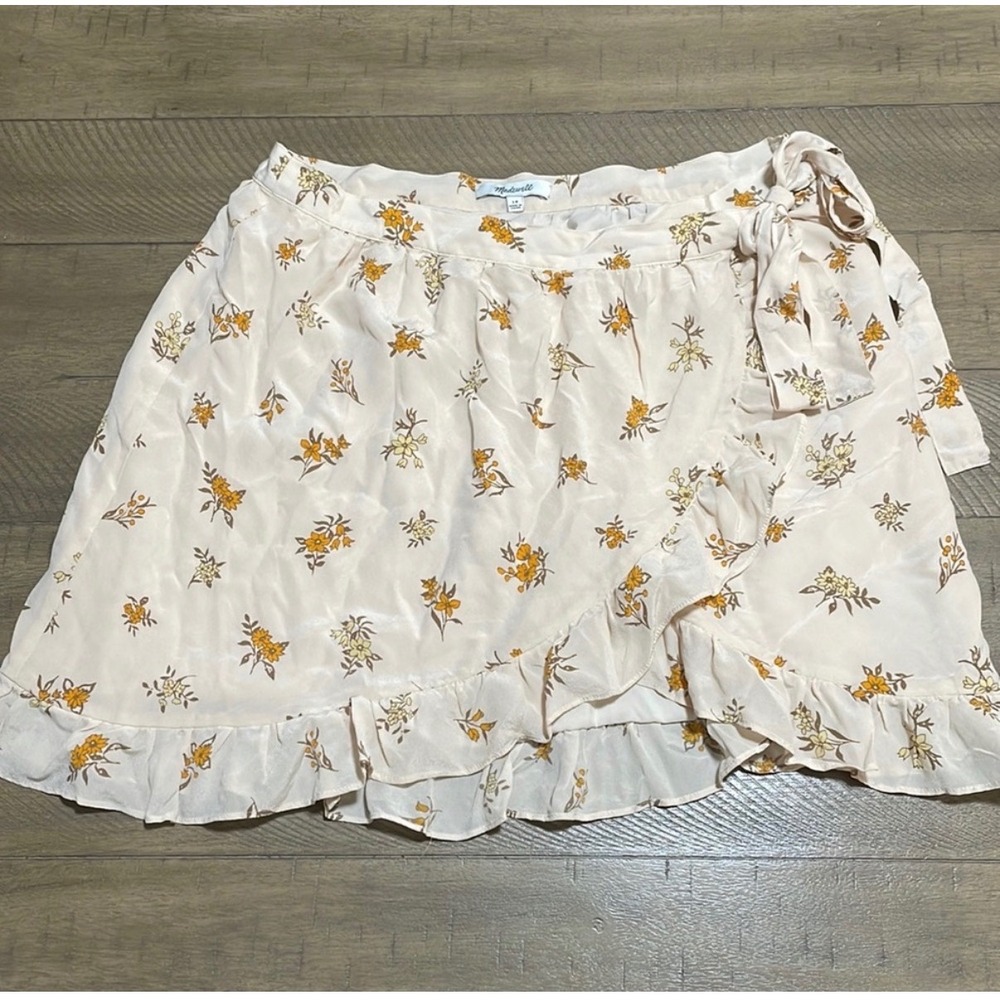 Madewell Meadow Floral Silk Wrap Mini Skirt Cream Orange 10 - Picture 2 of 7